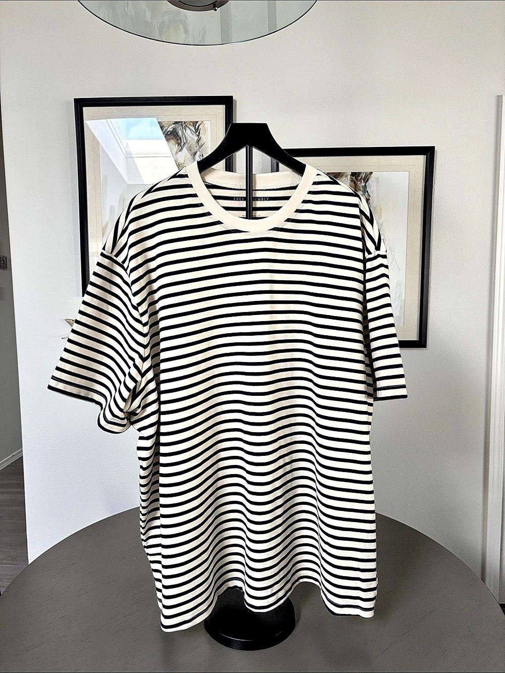 Free Assembly Relaxed Fit Striped Short Sleeve Tee in White & Blue 3XL NWT